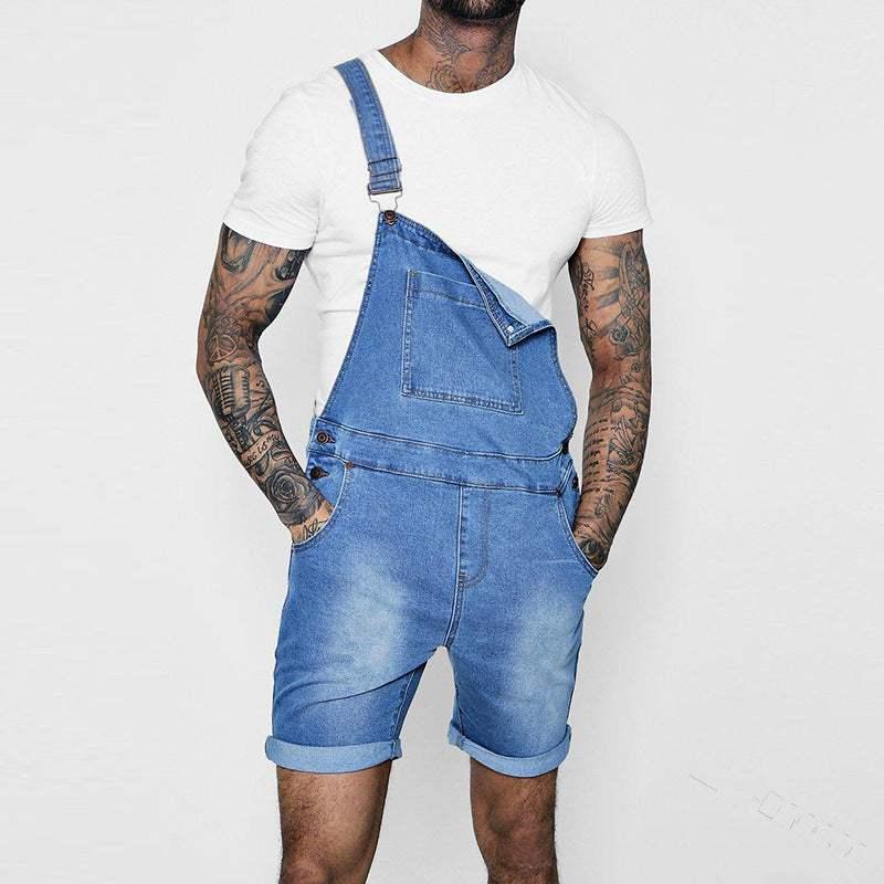 Fashion Men's Bib Trousers Rolled-up Jeans Jumpsuit - All In The Bag 