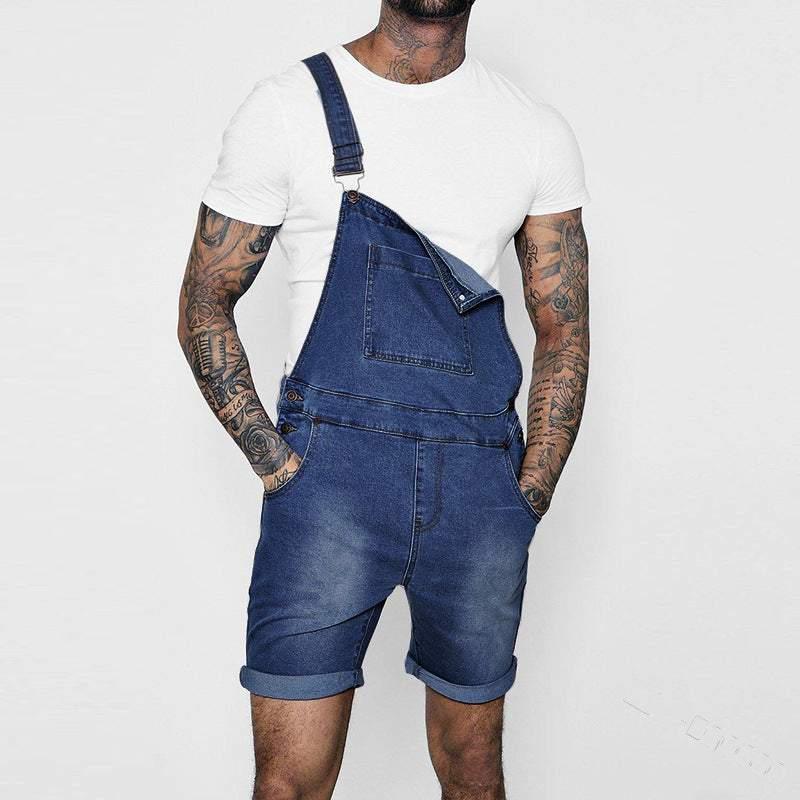 Fashion Men's Bib Trousers Rolled-up Jeans Jumpsuit - All In The Bag 