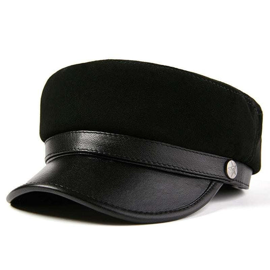 Fashion Sheepskin Flat-top Hat Youth Student's Hat Unisex Leather Hat Korean Casual Navy Hat - All In The Bag 