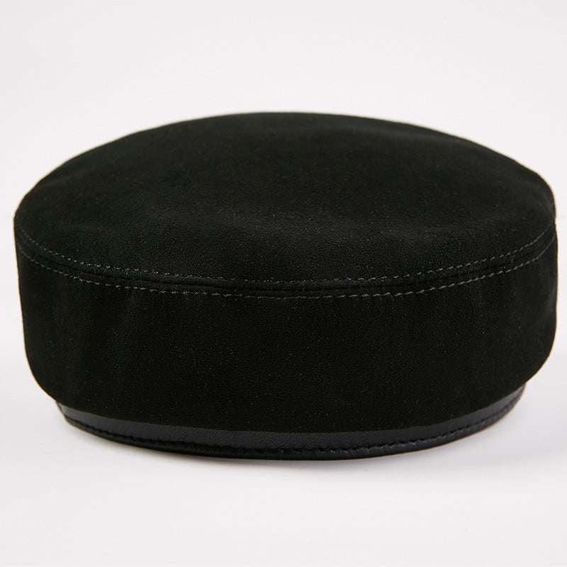 Fashion Sheepskin Flat-top Hat Youth Student's Hat Unisex Leather Hat Korean Casual Navy Hat - All In The Bag 