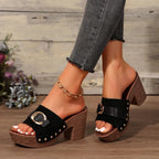 Buckle Trim Block Heel Sandals - All In The Bag
