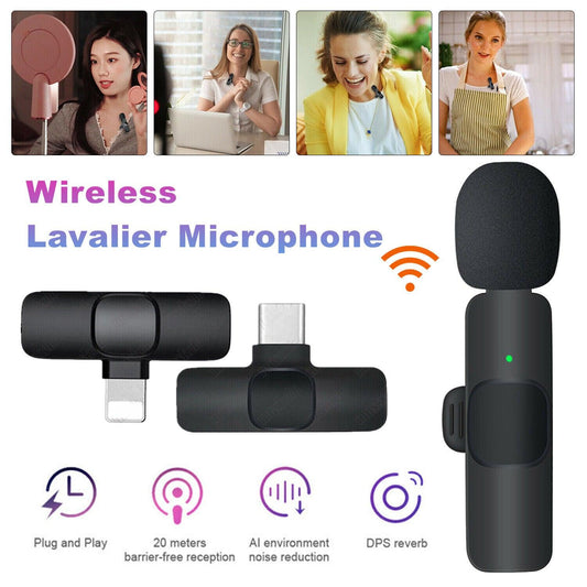 Lavalier Mini Microphone Wireless Audio Video Recording With Phone Charging Wireless Lavalier Microphone Broadcast Lapel Microphones Set Short Video Recording Chargeable Handheld Microphone Live Stre - All In The Bag 