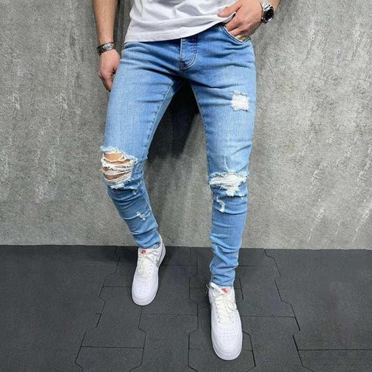 Men's Small Feet Jeans European And American Frayed Casual Slim Jeans - All In The Bag 