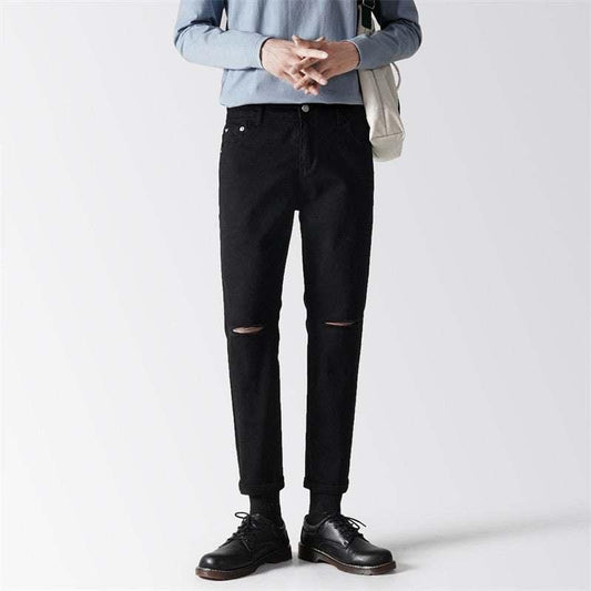 Men's Straight Cut Solid Color Casual Cropped Jeans - All In The Bag 