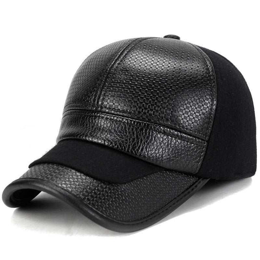 Men's Thickened Warm PU Leather Baseball Hat - All In The Bag 