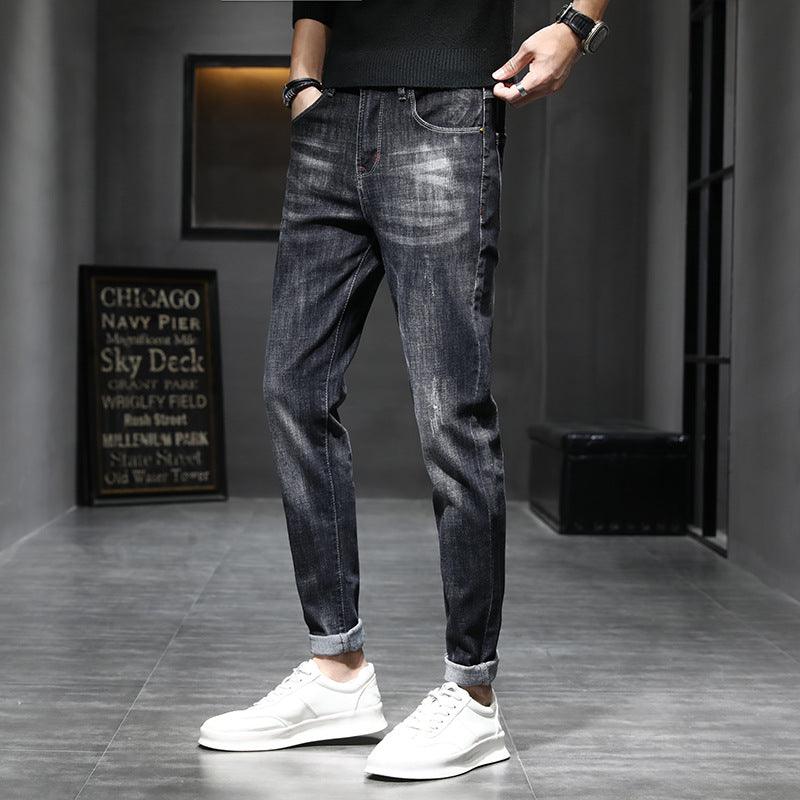 Men's Thin Slim Fit Small Feet Casual Black Long Pants - All In The Bag 