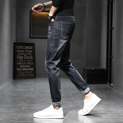 Men's Thin Slim Fit Small Feet Casual Black Long Pants - All In The Bag 