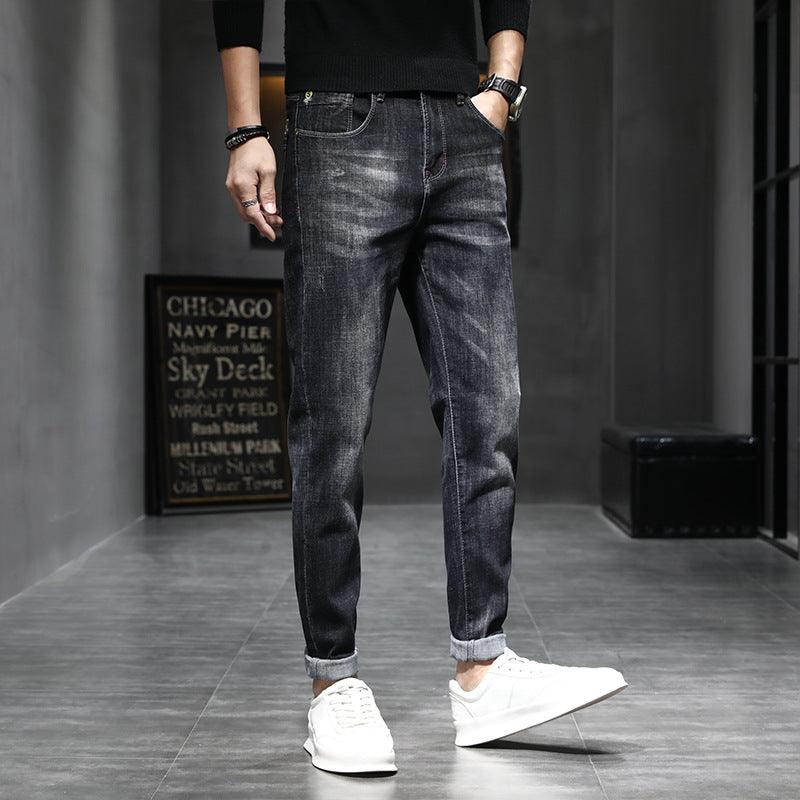 Men's Thin Slim Fit Small Feet Casual Black Long Pants - All In The Bag 