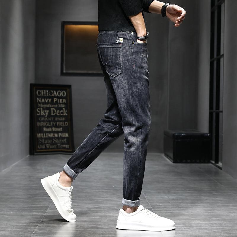 Men's Thin Slim Fit Small Feet Casual Black Long Pants - All In The Bag 