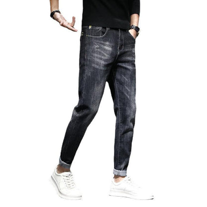 Men's Thin Slim Fit Small Feet Casual Black Long Pants - All In The Bag 