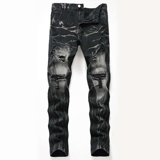 Ripped Black Jeans Men's Autumn And Winter Plus Size Straight-leg Denim Denim Trousers - All In The Bag 