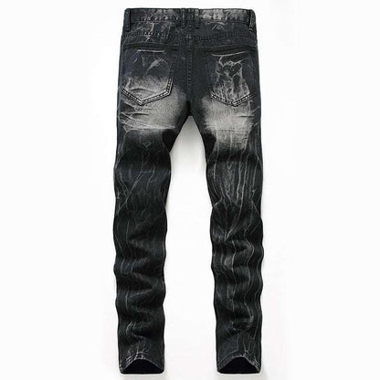 Ripped Black Jeans Men's Autumn And Winter Plus Size Straight-leg Denim Denim Trousers - All In The Bag 