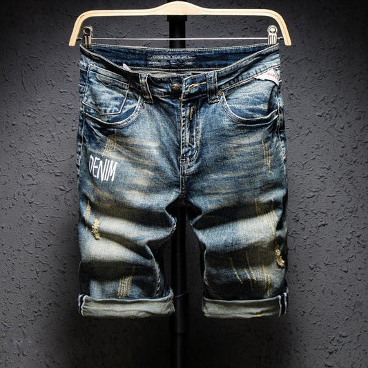 Ripped Denim Shorts Men's Korean Casual Straight Five-point Pants - All In The Bag 