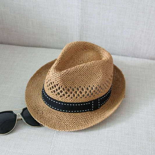 Straw Hat Cool Hat New Summer Hat Men's And Women's Top Hat Woven British Style Sun Protection Beach Hollow Out Sun Hat - All In The Bag 