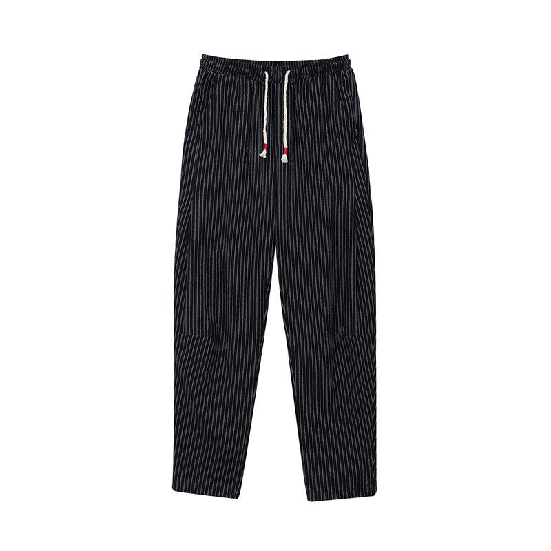 Summer New Loose Cotton And Linen Men's Striped Casual Pants - All In The Bag 