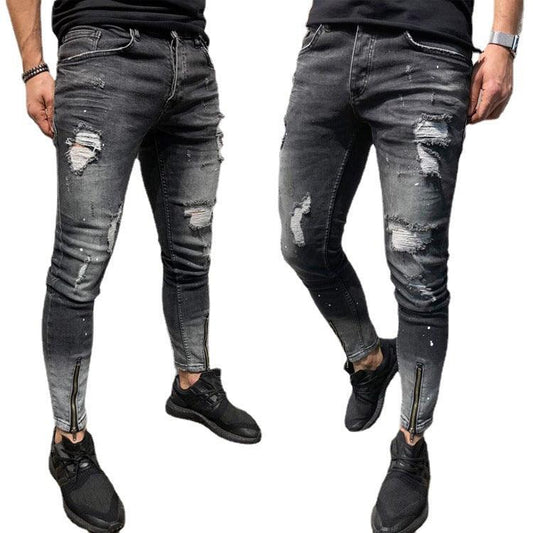 The New Cross-Border Fashion Ripped Youth Clothes Zipper ElasticFeet Js Men - All In The Bag 