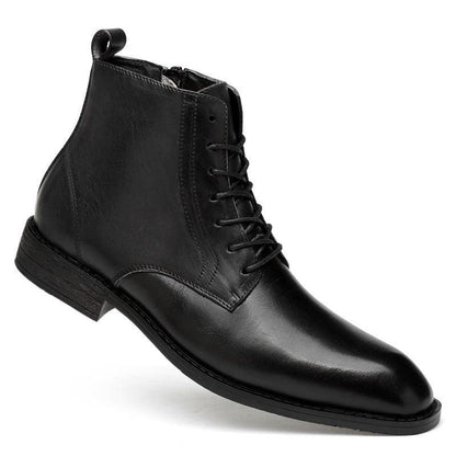 Winter Men's High-top Business Leather Shoes Martin Boots Top Layer Cowhide Youth Casual Plus Cashmere Cotton Shoes Men-size - All In The Bag 