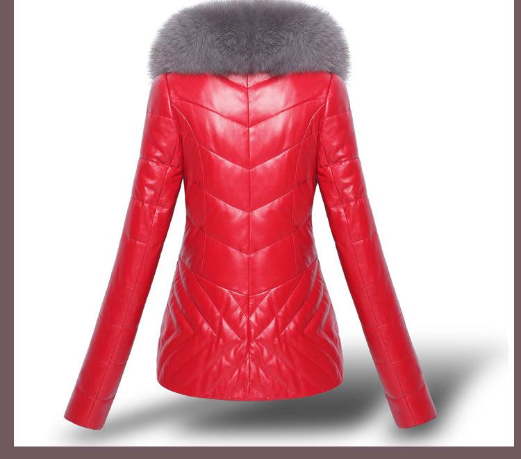 Women's Imitation Fox Fur Collar Short Slim Fitting Fur Coat - All In The Bag 