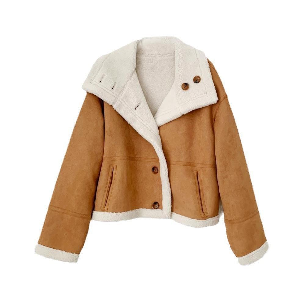 Women's Loose Suede Thick Winter Coat - All In The Bag 