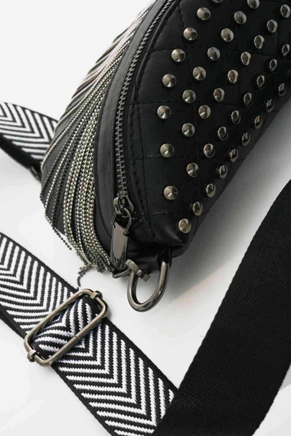 Adored PU Leather Studded Sling Bag with Fringes - All In The Bag 