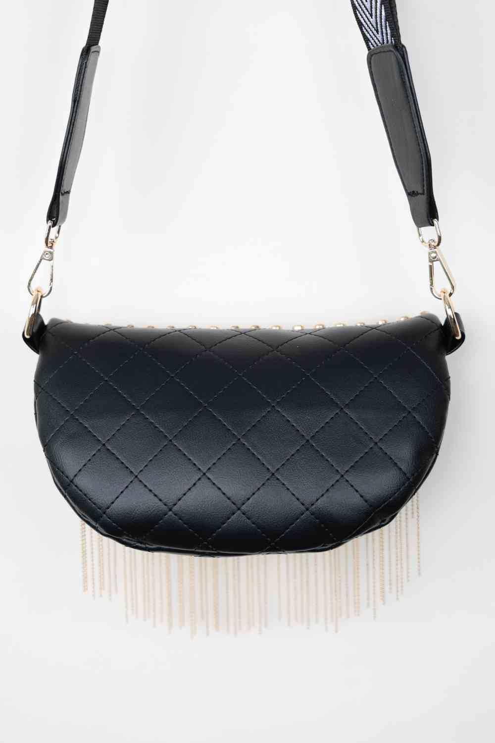 Adored PU Leather Studded Sling Bag with Fringes - All In The Bag 