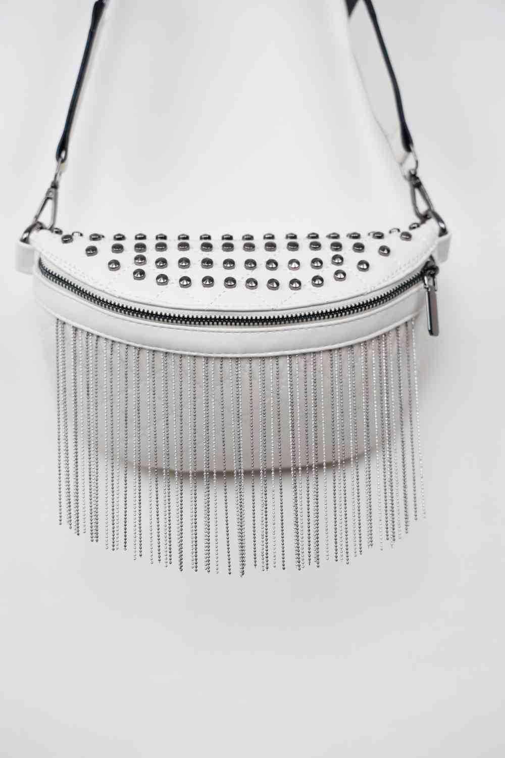 Adored PU Leather Studded Sling Bag with Fringes - All In The Bag 