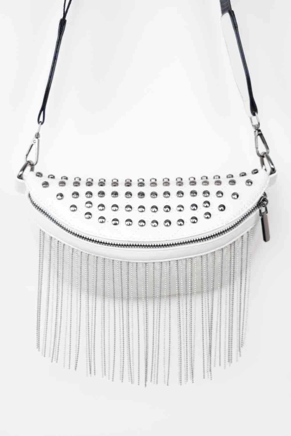 Adored PU Leather Studded Sling Bag with Fringes - All In The Bag 
