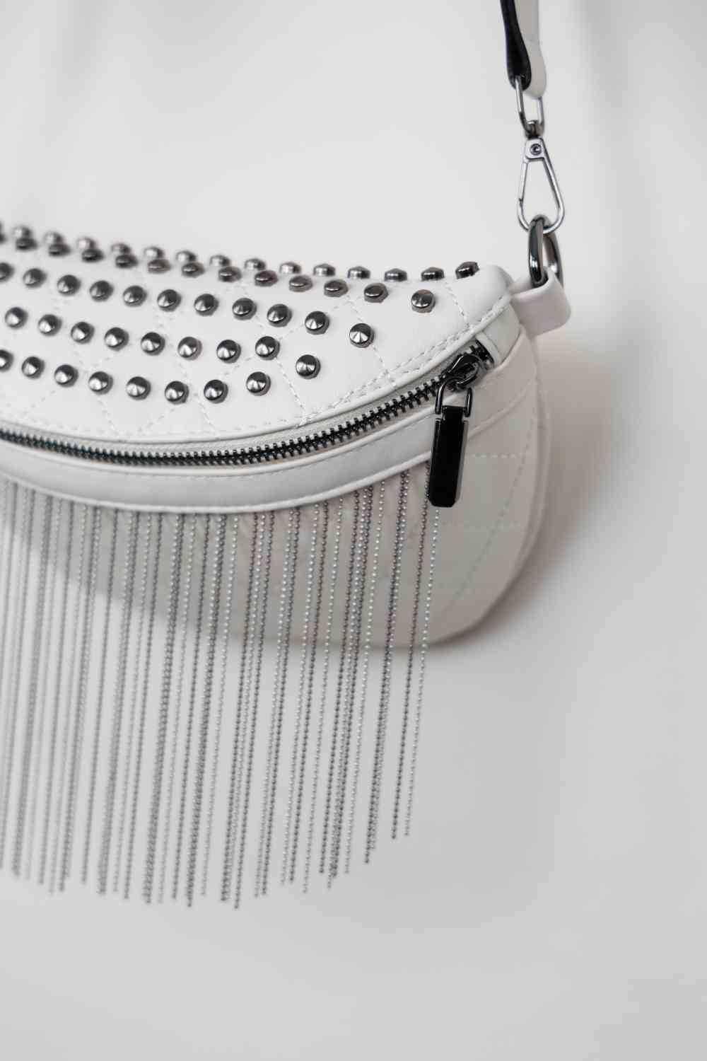 Adored PU Leather Studded Sling Bag with Fringes - All In The Bag 