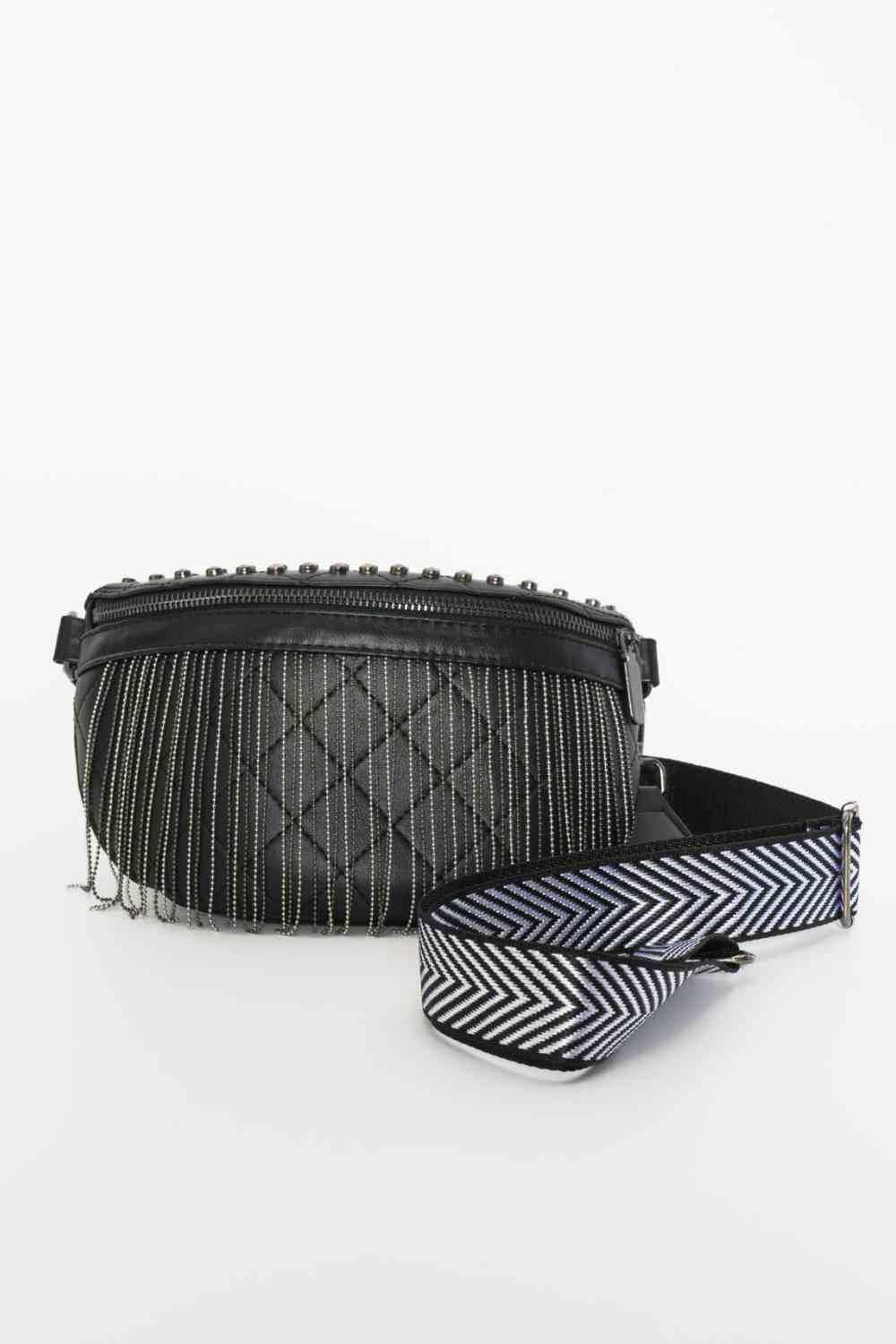 Adored PU Leather Studded Sling Bag with Fringes - All In The Bag 