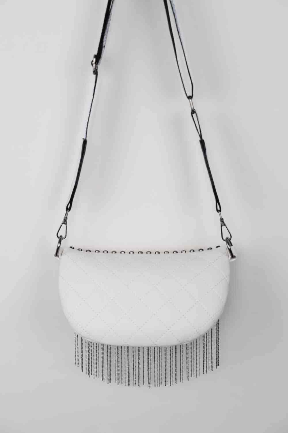 Adored PU Leather Studded Sling Bag with Fringes - All In The Bag 