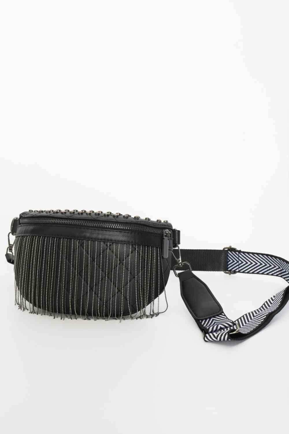 Adored PU Leather Studded Sling Bag with Fringes - All In The Bag 