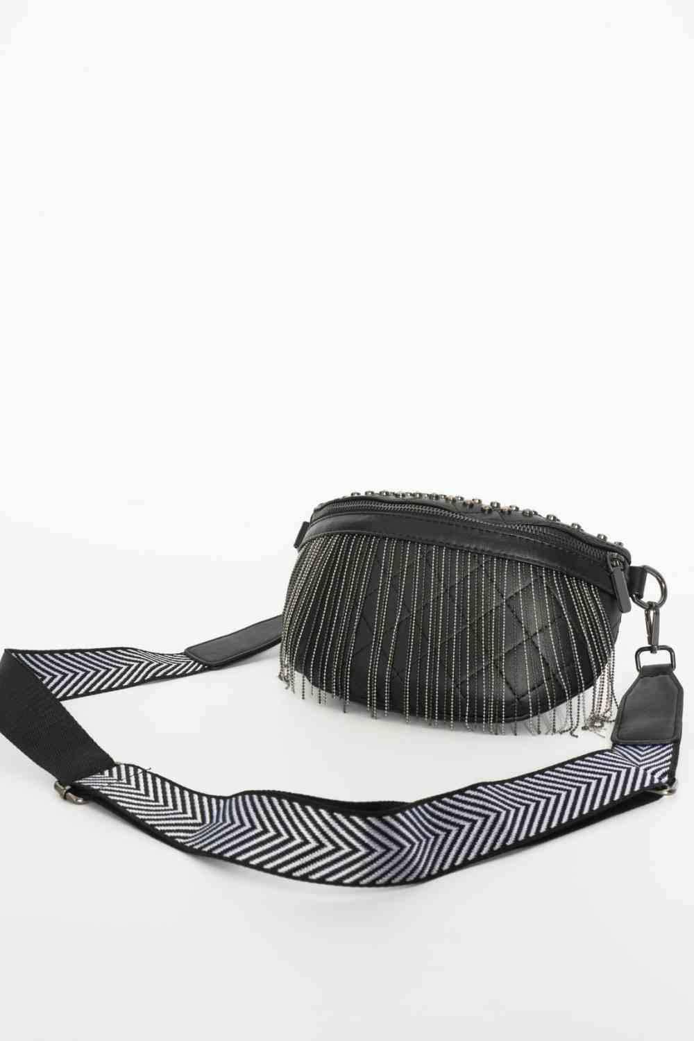 Adored PU Leather Studded Sling Bag with Fringes - All In The Bag 