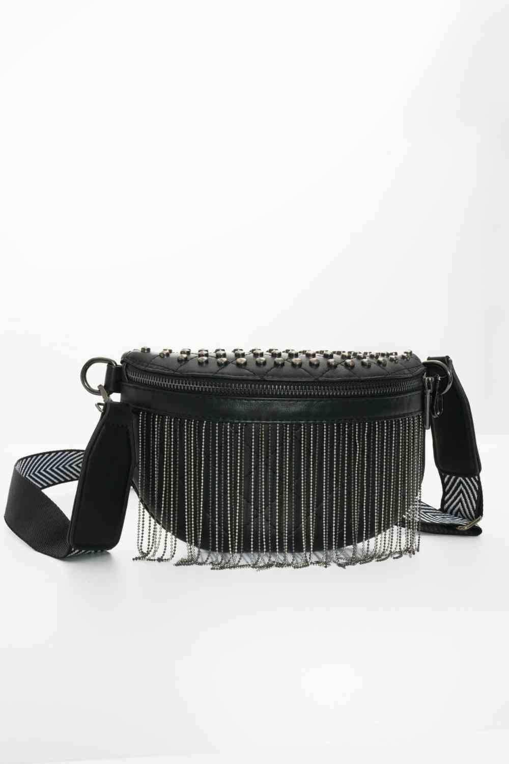 Adored PU Leather Studded Sling Bag with Fringes - All In The Bag 