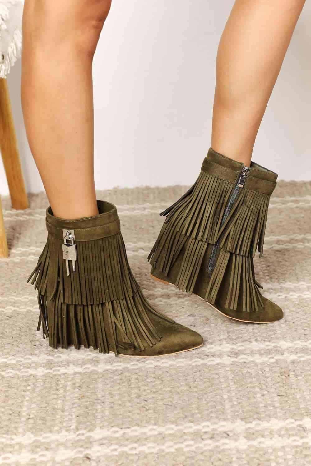Legend Women's Tassel Wedge Heel Ankle Booties - All In The Bag 