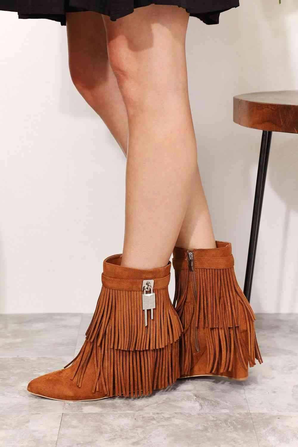 Legend Women's Tassel Wedge Heel Ankle Booties - All In The Bag 