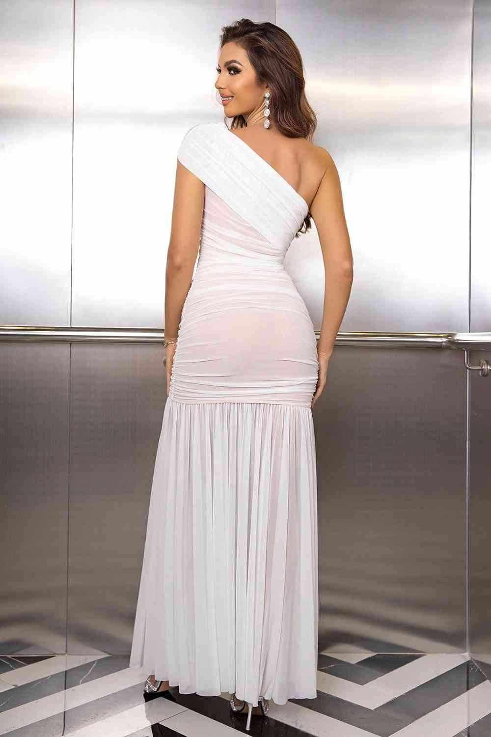 One-Shoulder Ruched Maxi Dress - All In The Bag 