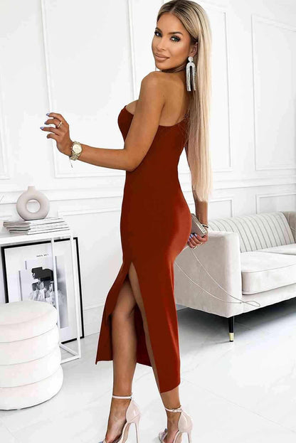 One-Shoulder Split Sleeveless Dress - All In The Bag 