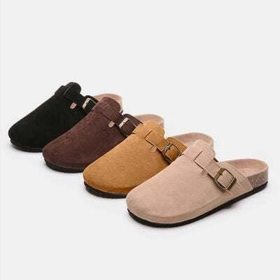 Suede Closed Toe Buckle Slide - All In The Bag 