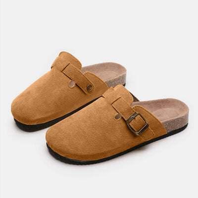 Suede Closed Toe Buckle Slide - All In The Bag 