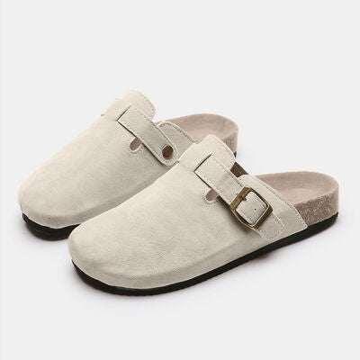 Suede Closed Toe Buckle Slide - All In The Bag 