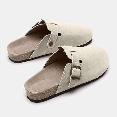 Suede Closed Toe Buckle Slide - All In The Bag 