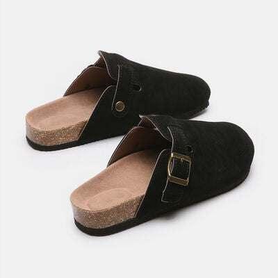 Suede Closed Toe Buckle Slide - All In The Bag 