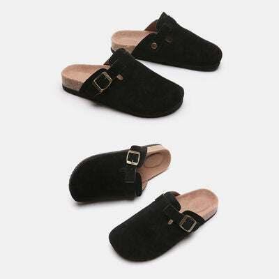 Suede Closed Toe Buckle Slide - All In The Bag 