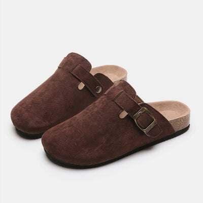 Suede Closed Toe Buckle Slide - All In The Bag 