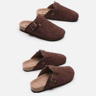 Suede Closed Toe Buckle Slide - All In The Bag 