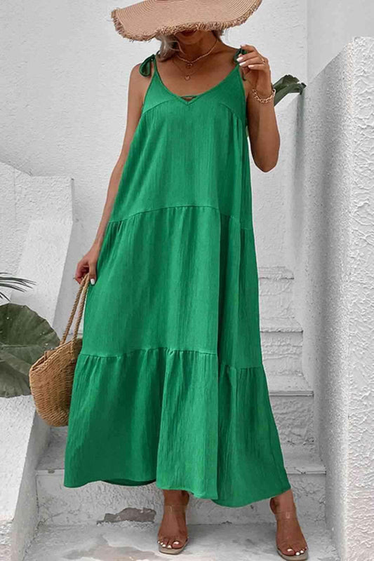 Tie-Shoulder Tiered Maxi Dress - All In The Bag 