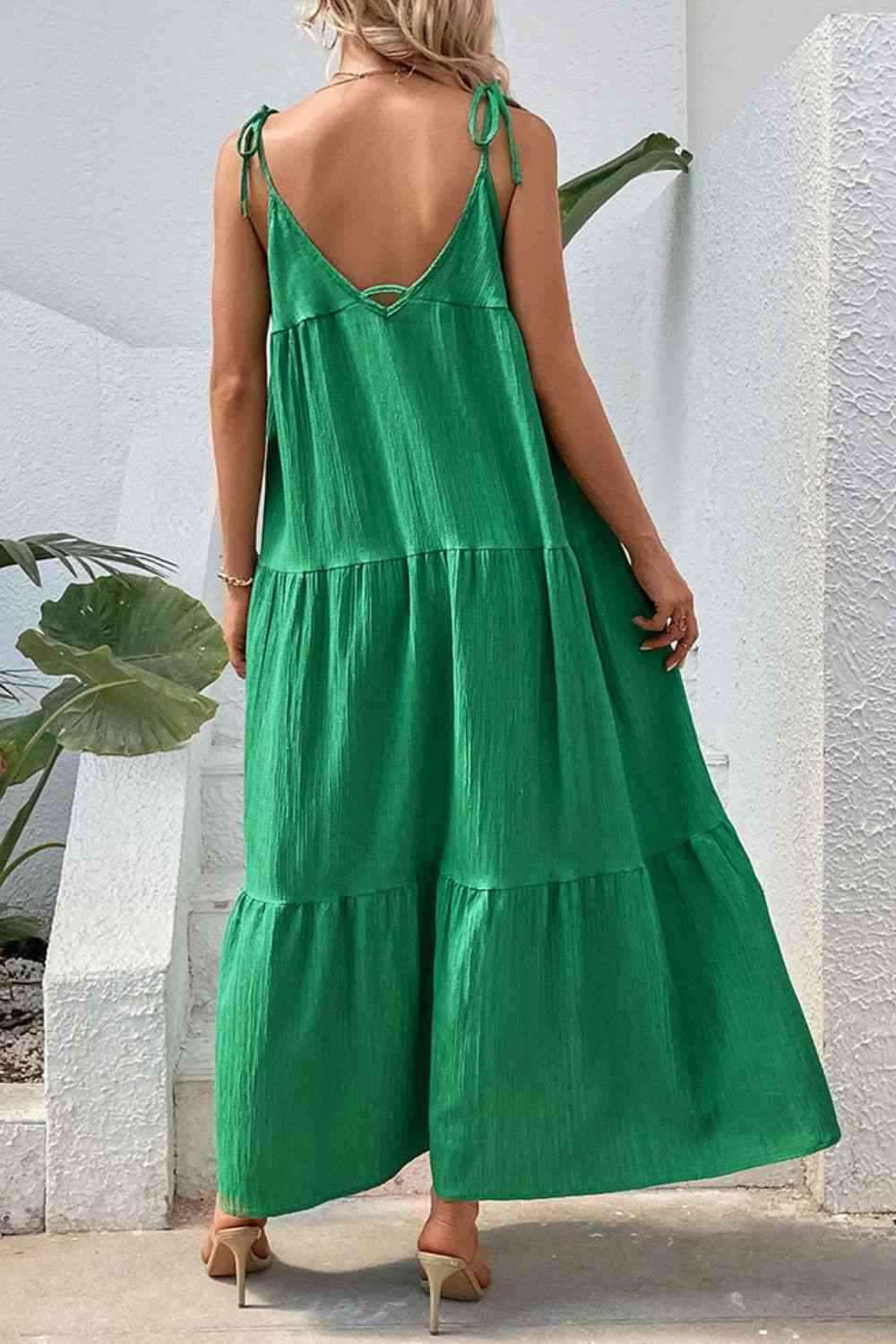 Tie-Shoulder Tiered Maxi Dress - All In The Bag 