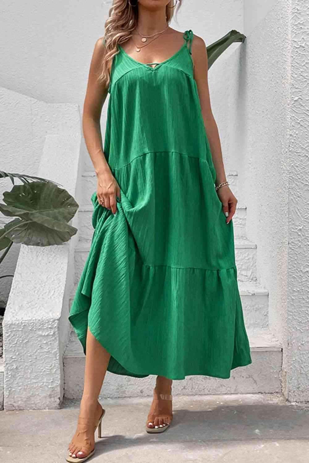 Tie-Shoulder Tiered Maxi Dress - All In The Bag 