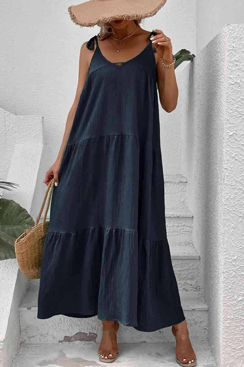 Tie-Shoulder Tiered Maxi Dress - All In The Bag 
