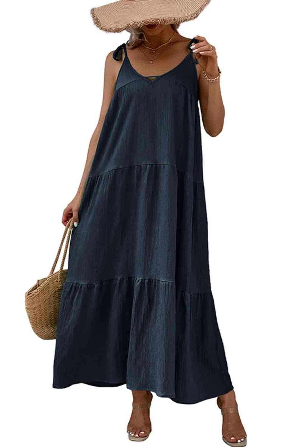 Tie-Shoulder Tiered Maxi Dress - All In The Bag 